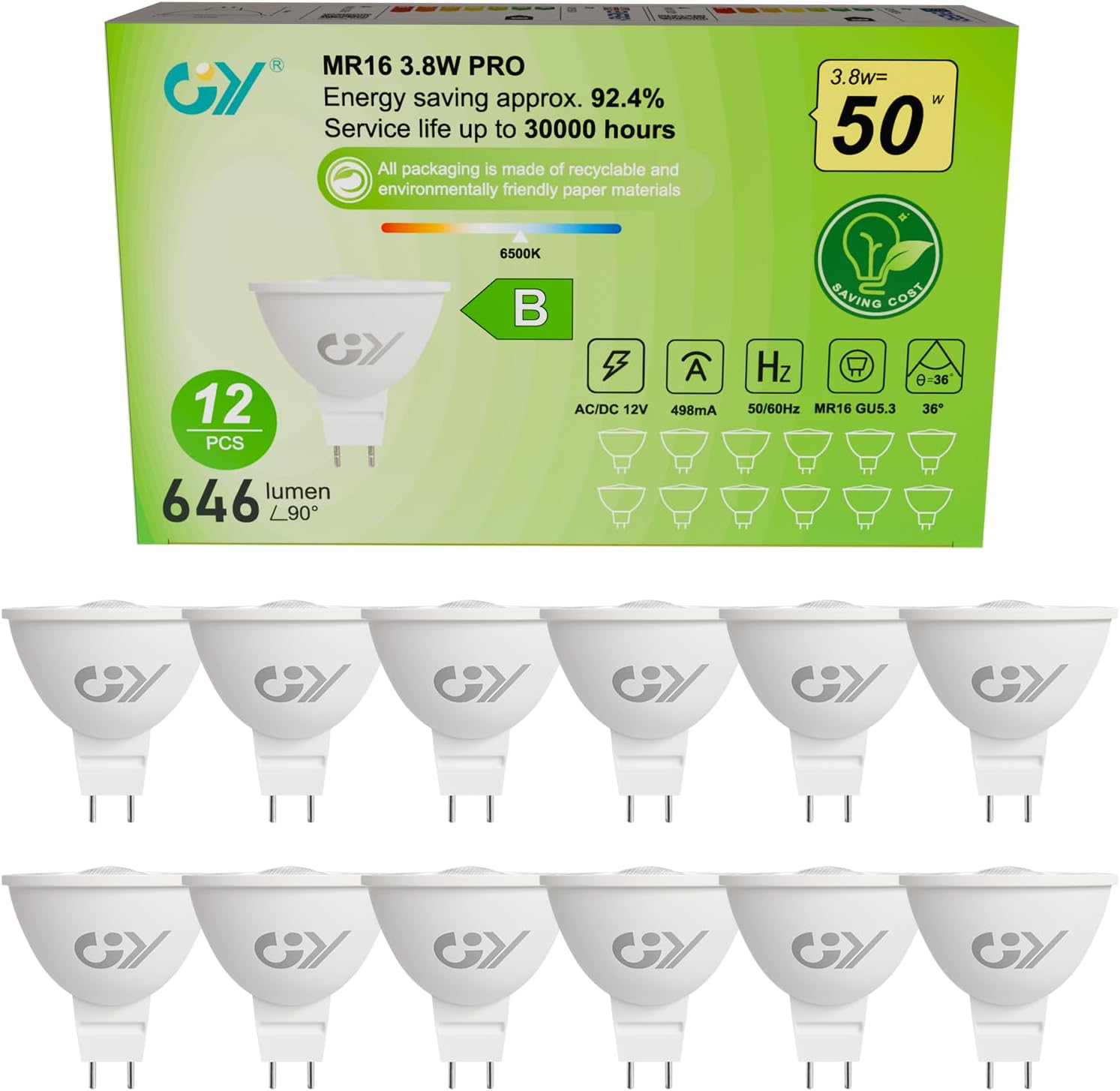 Bombillas inteligentes GY Bluetooth Mesh GU5.3 RGBCW, bombilla LED regulable MR16, blanco cálido a blanco frío (2700K-6500K), cambio de color, 300 LM, no requiere Wi-Fi, control de la aplicación Smart Life con conexión Bluetooth, 6