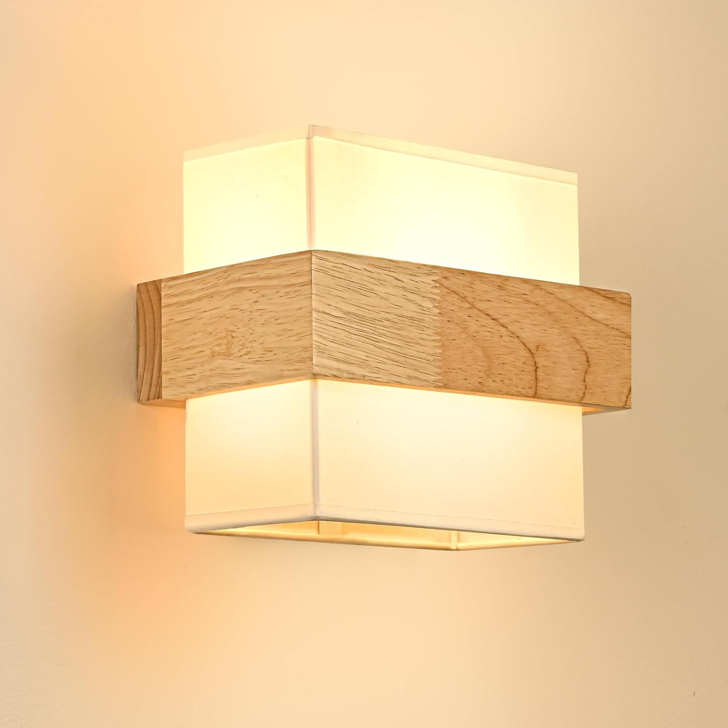 Aplique de pared de madera Gleonlux para interior, lámpara vintage de pared con casquillo E14, apliques de pared estilo bohemio retro con cubierta de tela, iluminación industrial para escaleras, salón, dormitorio, pasillo y cuadrado.
