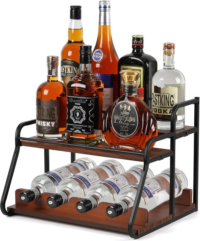 JAZUIHA - Elegante botellero para 12 botellas - Botellero de madera y metal para licores, whisky y vino - Diseño moderno para cocina y bar