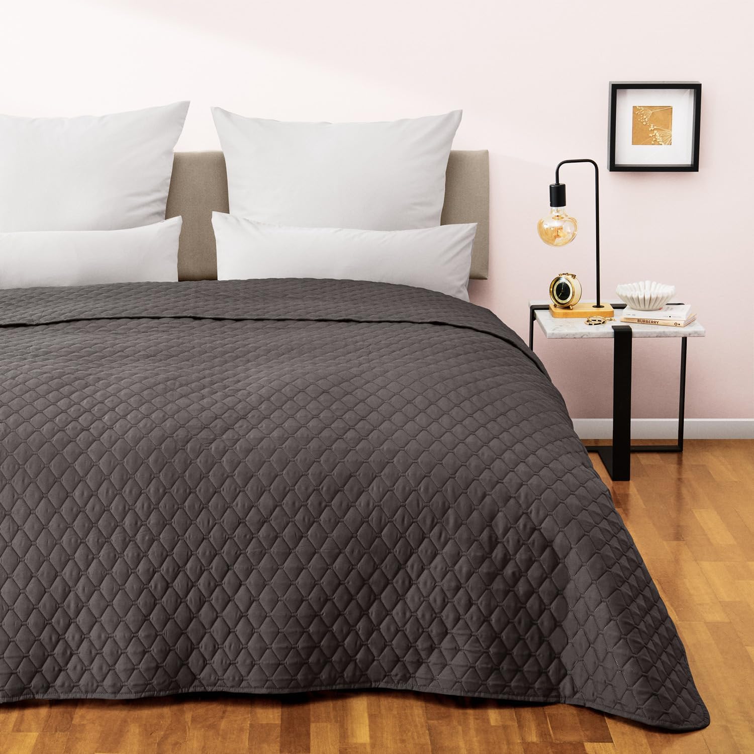 Colcha Blumtal 240x260 cm - Colcha con certificación OEKO-TEX de 240x260 cm - Se puede usar como cubrecama de 180x200 cm hasta 200x200 cm (tamaños de cama) - Manta para sofá - Manta para cama color antracita