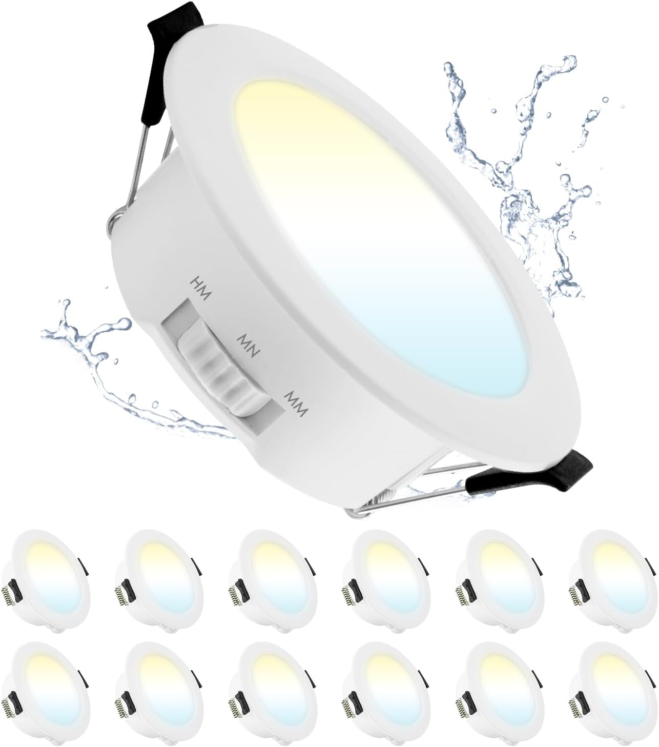 Focos LED empotrables Grebeam de 230 V, 9 W, ultrafinos, 28 mm de profundidad, blanco cálido, blanco neutro, blanco frío, IP44, para salón, orificio de 95-105 mm (juego de 12 unidades)