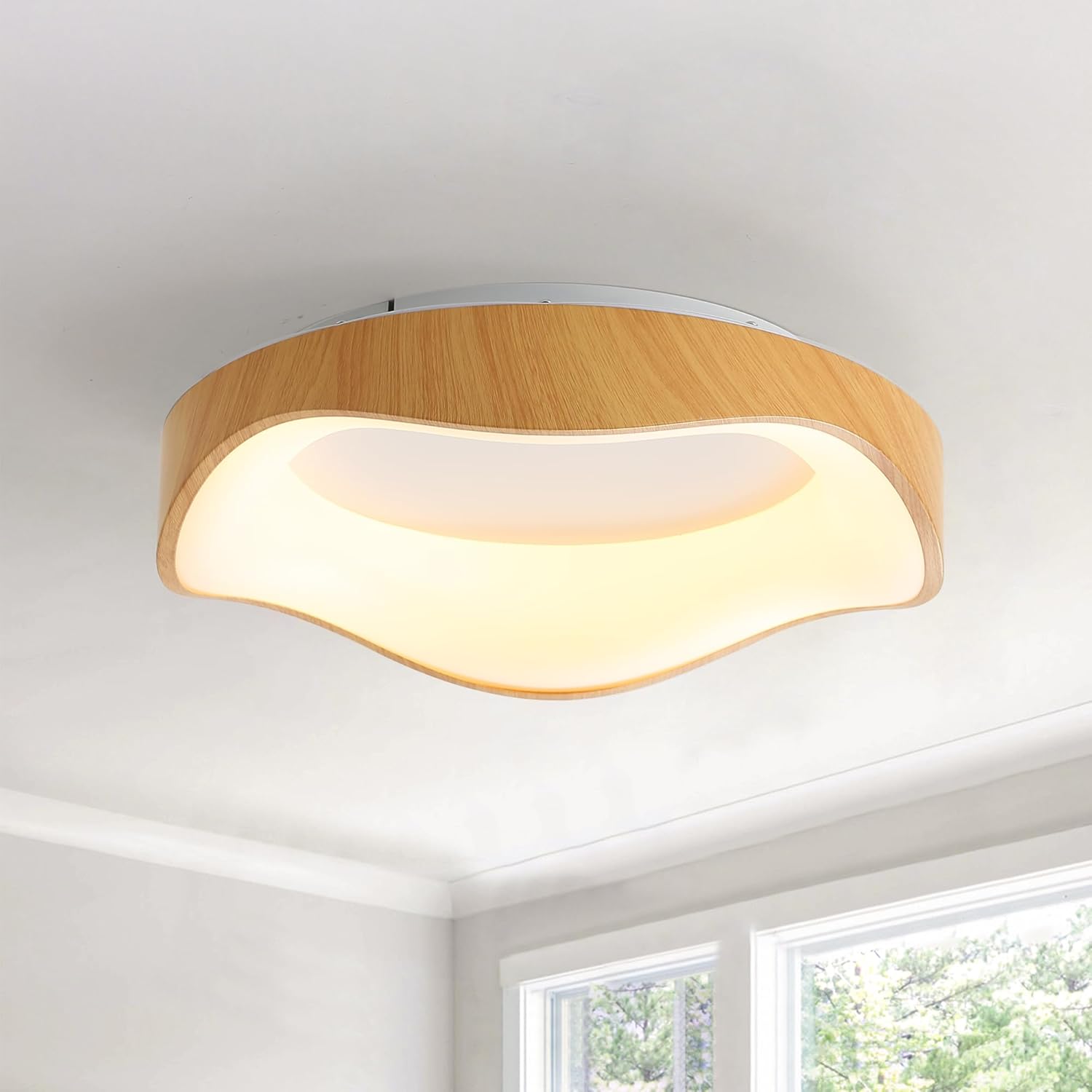 Lámpara de techo LED moderna meibeileil, lámpara de techo con acabado de madera y interruptor de pared minimalista, lámpara de techo LED de 42 cm y 3500 K para sala de estar, dormitorio, cocina y pasillo (luz cálida).