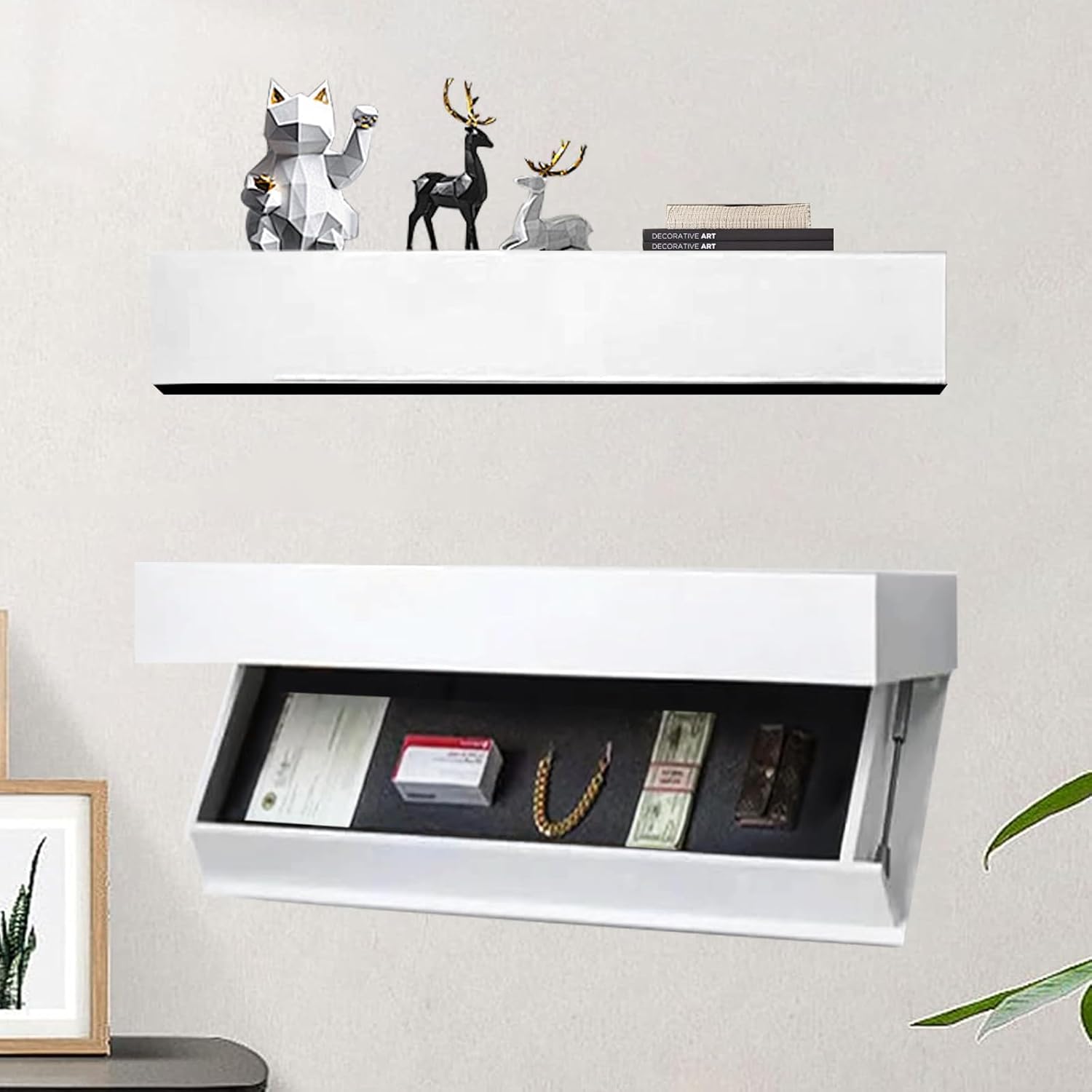 Estante de diseño REDKNOT con compartimento secreto, estante flotante de madera para pared con compartimento oculto, solución moderna de almacenamiento oculto para el hogar, la oficina, la sala de estar y el dormitorio (blanco)