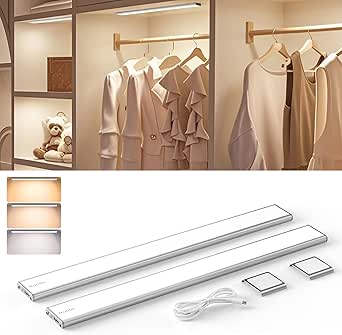 Iluminación inalámbrica Quntis de 40 cm con sensor de movimiento, juego de 2, 186 LED, 3 colores, luz para debajo de los muebles de cocina, tira regulable, batería de 2500 mAh, ideal para pasillos, baños y escaleras.
