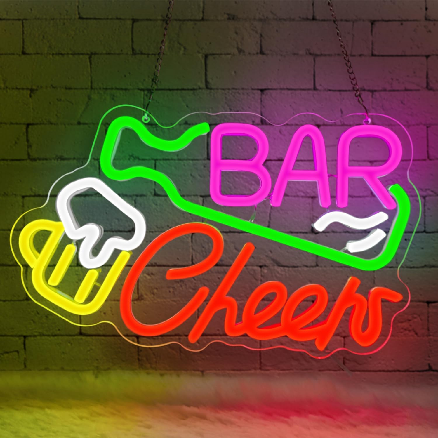 Letrero de neón Lxmoneon Bar Cheers, letrero de neón de cerveza, letrero de bar para decoración de pared, luz de neón LED de cerveza regulable por USB para negocios, sala de estar, club, pub, boda, cumpleaños, fiesta