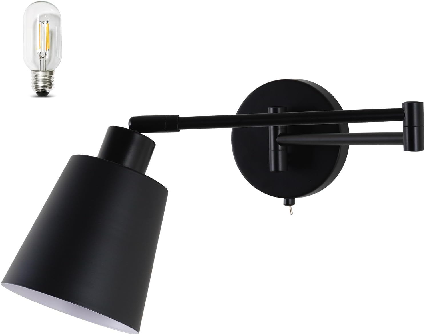 Lámpara de pared MantoLite con brazo giratorio e interruptor, 4W, negra, E27, estilo industrial, para sala de estar, dormitorio o pasillo (bombilla incluida).