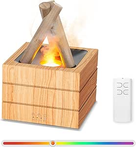 Difusor de aromaterapia con forma de llama de fogata para aceites esenciales, humidificador de madera de 280 ml con vapor frío para el hogar, el dormitorio y la oficina, control remoto, apagado automático y luz nocturna.