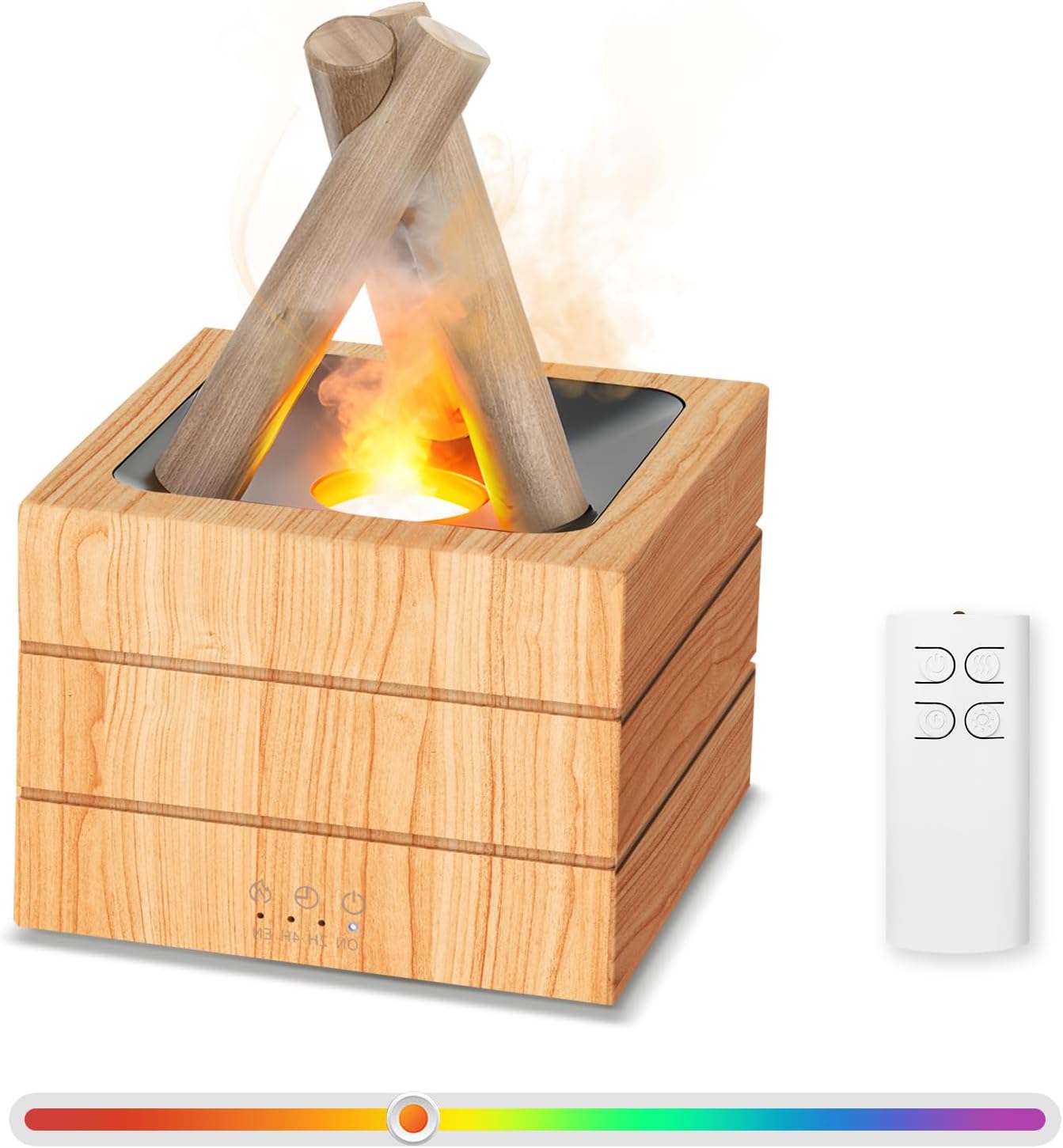 Difusor de aromaterapia con forma de llama de fogata para aceites esenciales, humidificador de madera de 280 ml con vapor frío para el hogar, el dormitorio y la oficina, control remoto, apagado automático y luz nocturna.