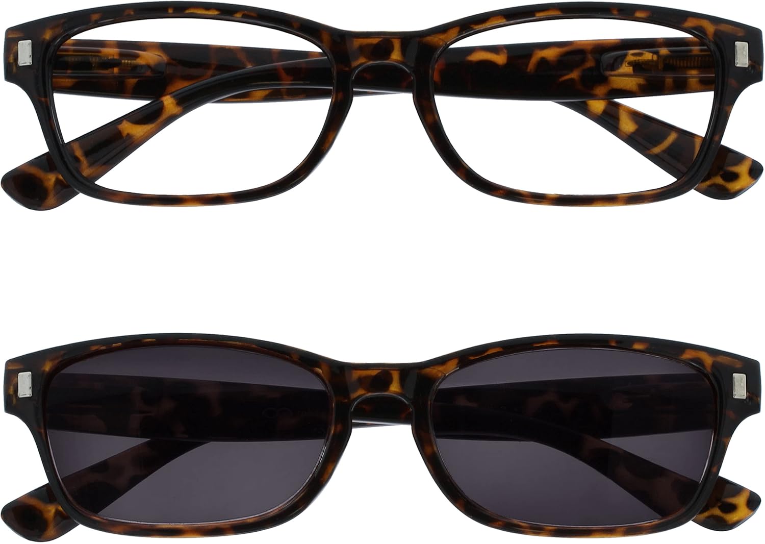 Gafas de Lectura con Lector UV/Lector de Sol UV400 Paquete Doble Carey Marrón +3.00 Dioptrías Estilo Wayfarer Hombres Mujeres Unisex UVRPK010 con Estuche