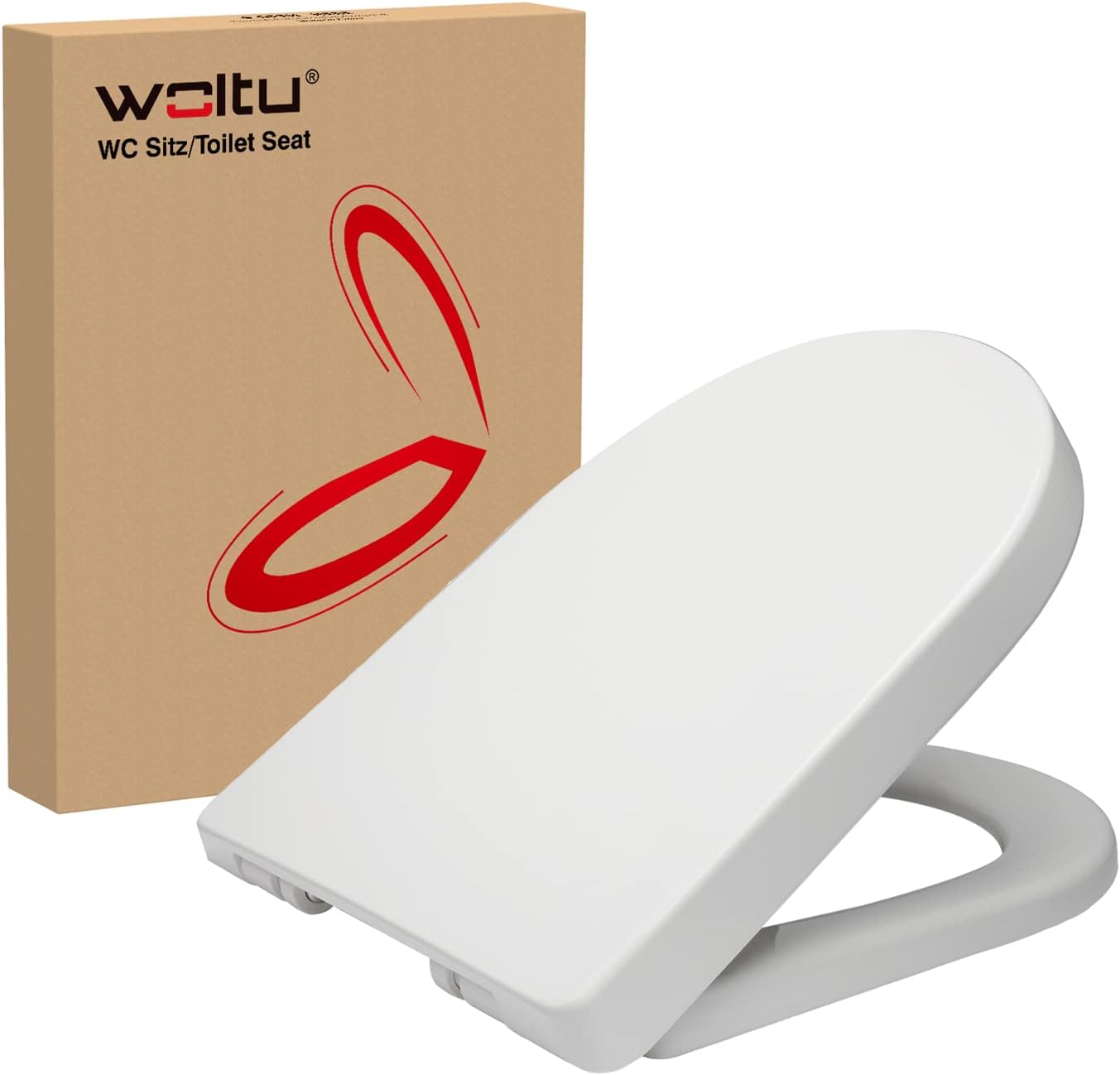 Asiento de inodoro WOLTU de cierre suave, plástico antibacteriano, blanco, forma de D.