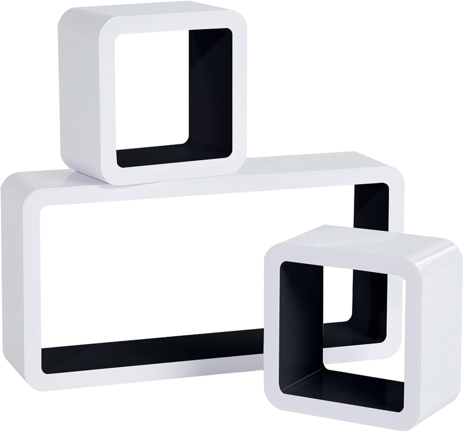 WOLTU Estantes de pared Estantes cúbicos Juego de 3 estantes cúbicos Estantes colgantes Blanco Negro Cuadrado Diseño flotante RG9229sz