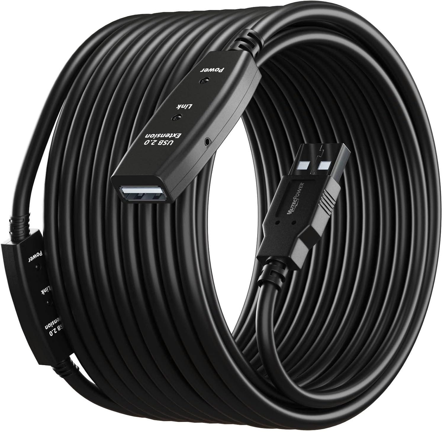 MutecPower 20m USB 2.0 Macho a Hembra del Cable con 2 chipsets de extensión - Cable de extensión Activa/Cable repetidor - 20 Metros