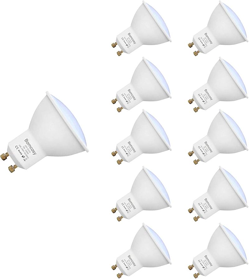 Bomcosy Bombillas LED, GU10 7w Equivalente 60W Halógena, 3000K Blanco Cálido, 540Lm, 120 Degree ángulo AC 220-240V, Pack de 10
