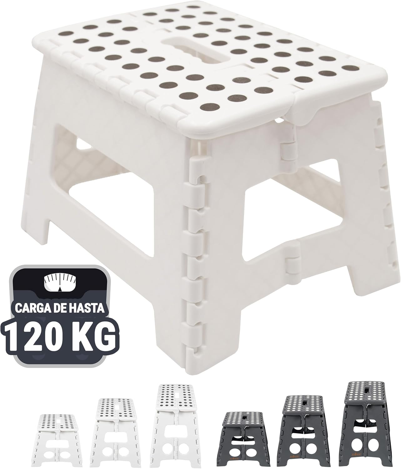 ZOLLNER Taburete Plegable Multiusos portátil, 22 cm Altura, hasta 120 kg, Blanco