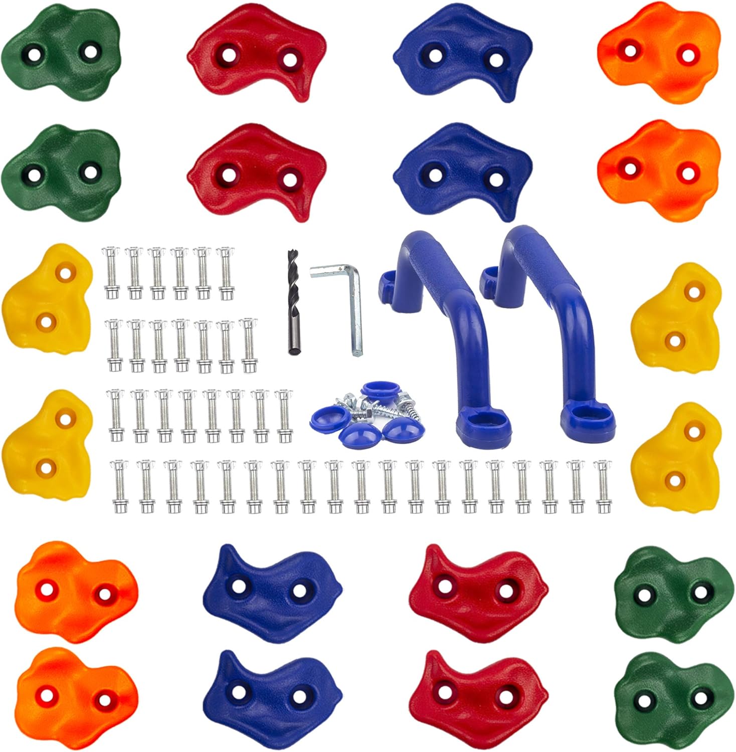 Juego de 20 presas de escalada KINSPORY para niños, con forma de nariz de cerdo, mango azul y tornillería de montaje.