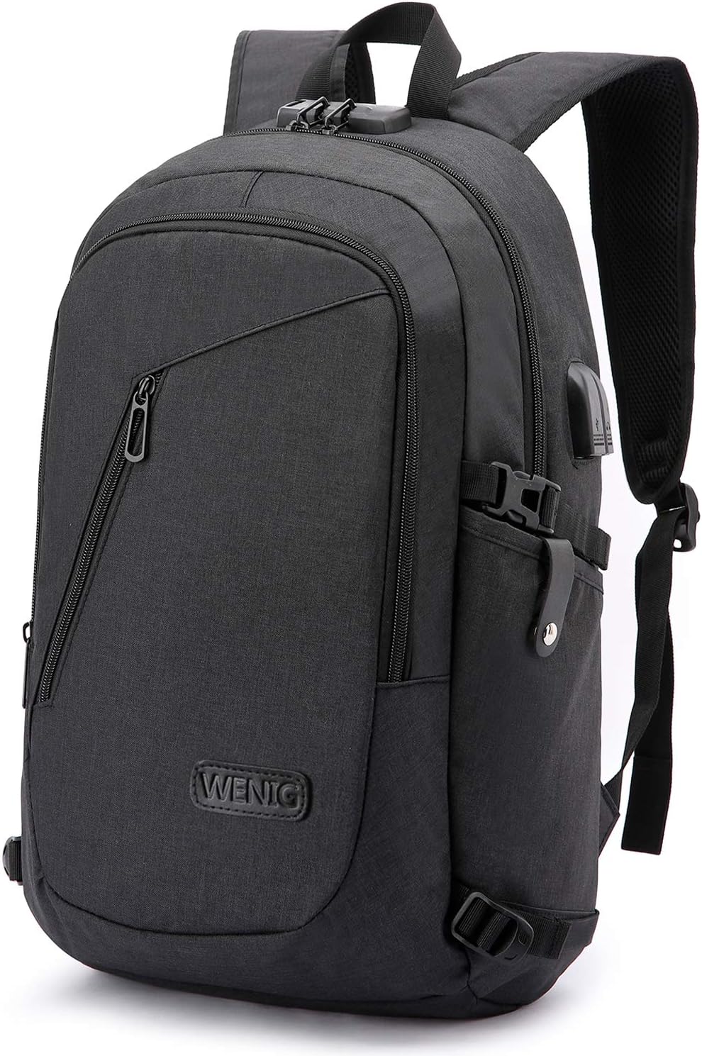WENIG Mochila Antirrobo Impermeable,Mochila Portatil 15.6 Pulgadas Mochila Hombre con Puerto de Carga USB,Mochila Backpack para el Laptop para Ordenador del Negocio Trabajo Diario Viaje-Negro