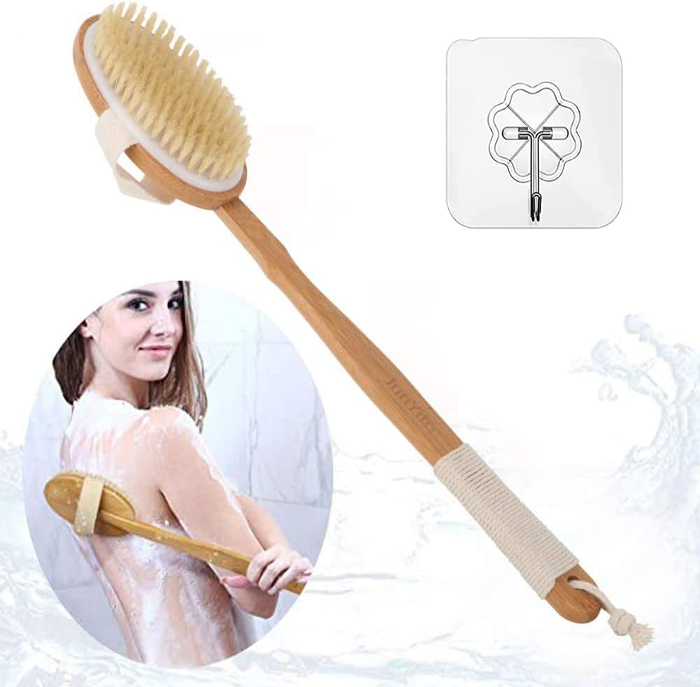 Cepillo para Cuerpo Cerdas Naturales Cepillo en Seco Ducha Baño 2 en 1 Cepillo de Espalda Cepillo Corporal Anticelulitico Mango Largo Exfoliación Masajee SPA Detox Anti celulitis (Cuerda de cáñamo)