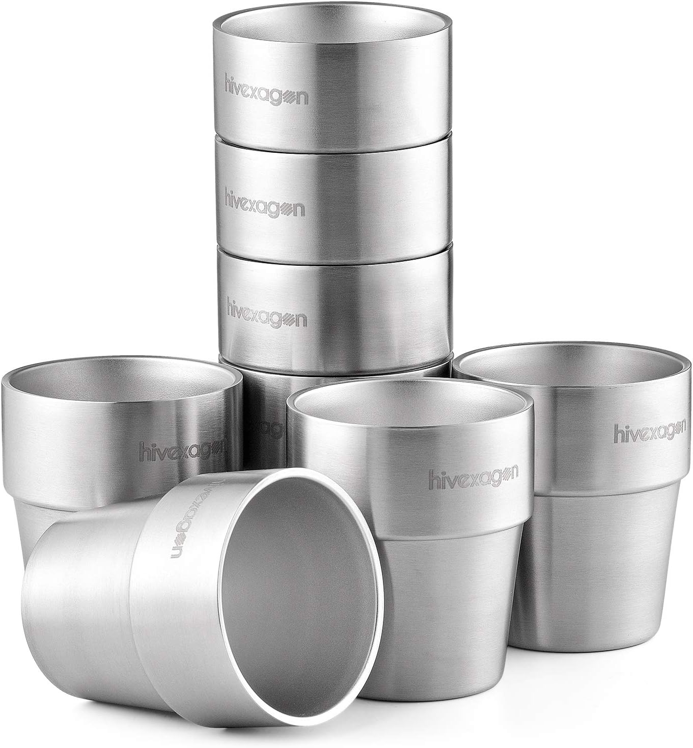 Juego de 8 vasos Hivexagon de acero inoxidable de doble pared de 300 ml - Ideales para bebidas frías - Apto para lavavajillas HG298