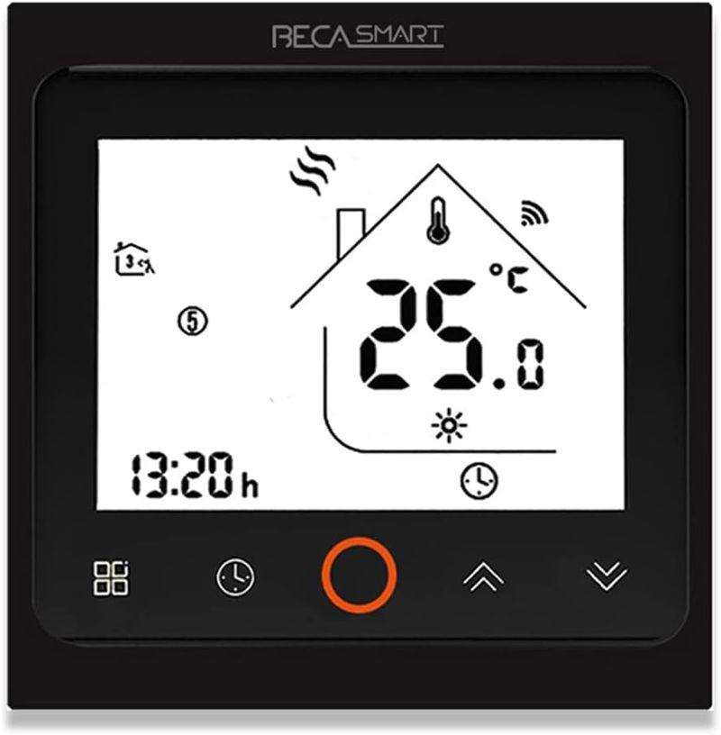 BecaSmart Series 002 Termostato Inteligente Wi-Fi 3A Pantalla táctil LCD Calentamiento de Caldera Control de programación Inteligente con conexión WiFi (Calentador de Calderas, Negro)