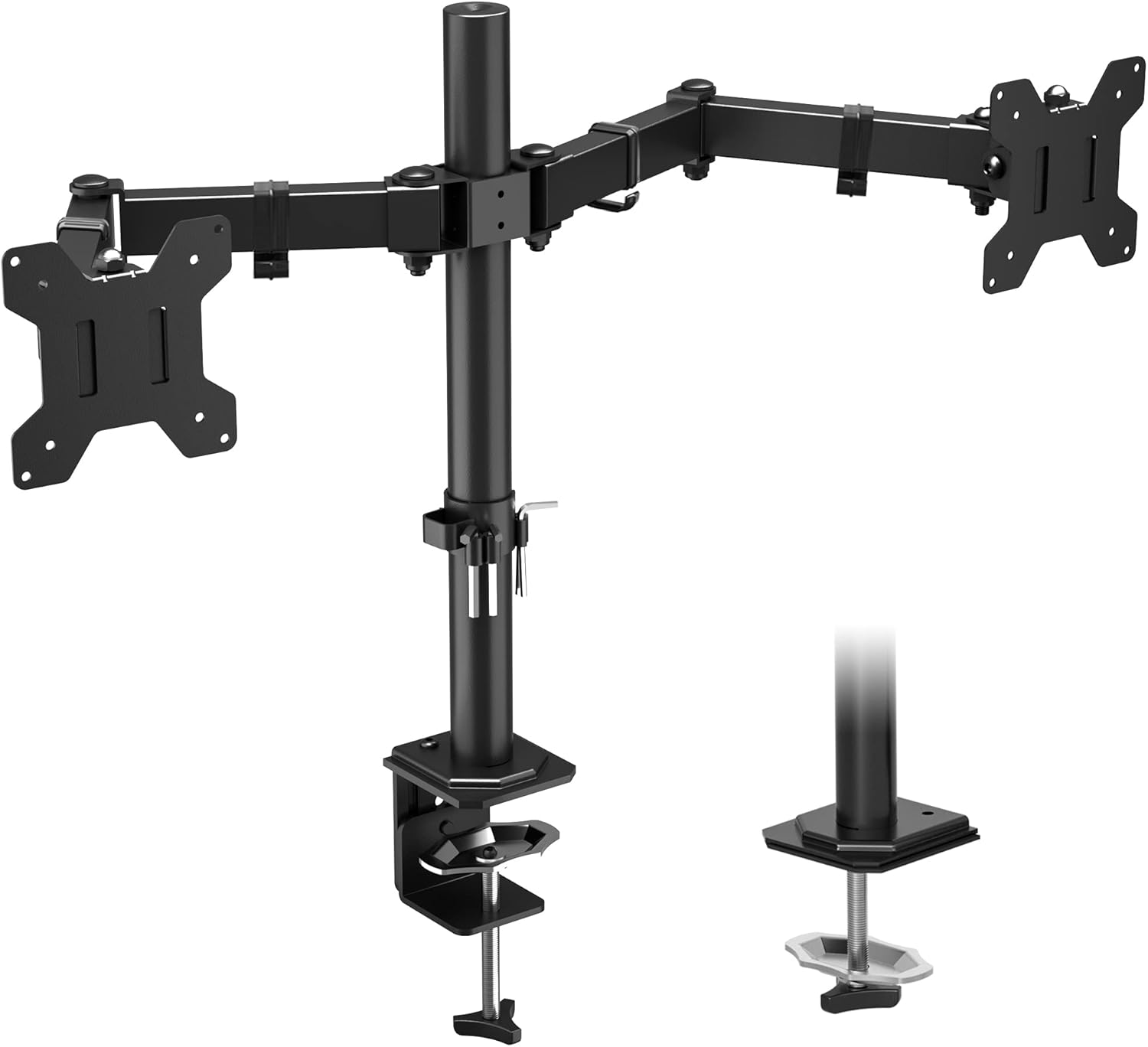 Soporte de monitor BONTEC para 2 monitores de 13 a 27 pulgadas, giratorio, inclinable y ajustable en altura, soporte de escritorio para monitor, soporte de mesa ergonómico para monitor, 8 kg, VESA 75/
