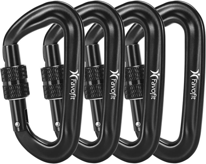 Favofit Mosquetón de Bloqueo, Paquete de 4, 12KN (1200 KG) Heavy Duty Caribeaners para Acampar, Caminar, al Aire Libre y Gimnasio, etc, mosquetones pequeños para Correa de Perro
