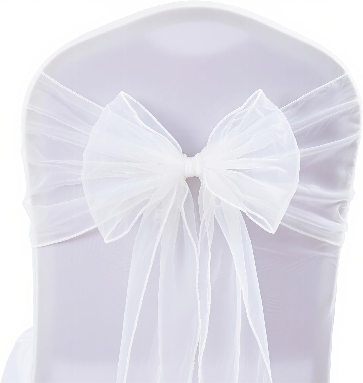 BIT,FLY 50 Pcs Schleifen fr Stuhlhussen - Organza Hochzeit Stuhlschleife 18 x 275CM Stuhldekoration fr Partys Hochzeiten Feiern, Weiß