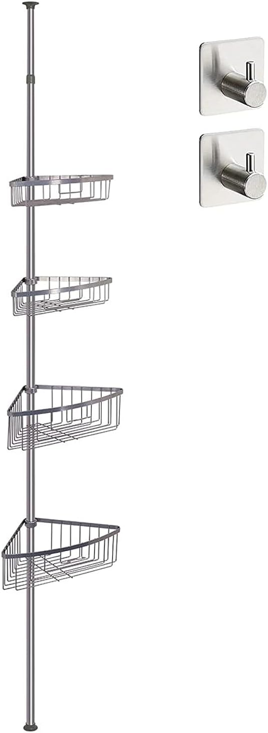 smartpeas Estante De Ducha Telescópica Sin Necesidad De Taladrar - 4 Cestas - Tamaño Ajustable De 76 A 280 Cm - Apariencia Cromada - Extra:¡2 Ganchos Autoadhesivos!