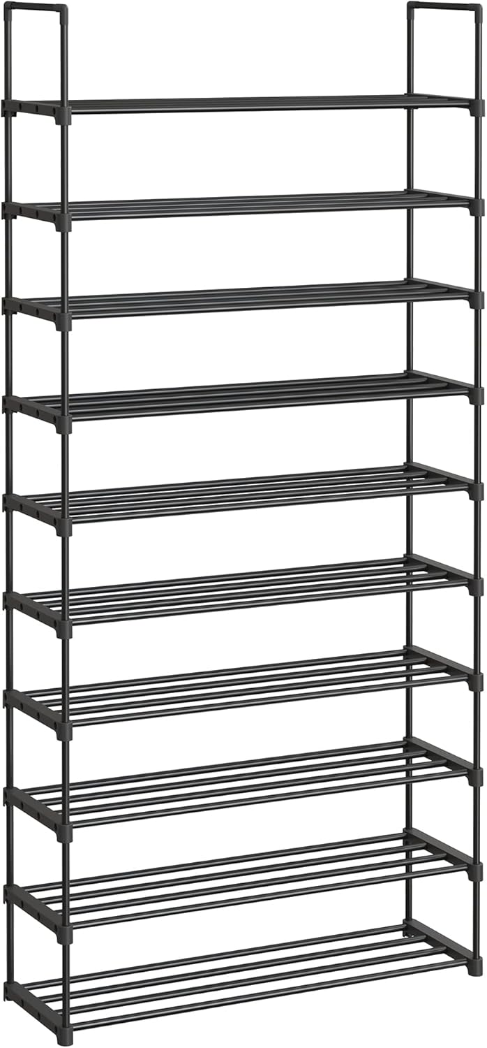 SONGMICS Zapatero de 10 Niveles, Estantes Metálicos para Guardar hasta 50 Pares de Zapatos, para Sala de Estar, Entrada, Vestíbulo y Guardarropa, 92 x 30 x 194 cm, Negro LSA10BK