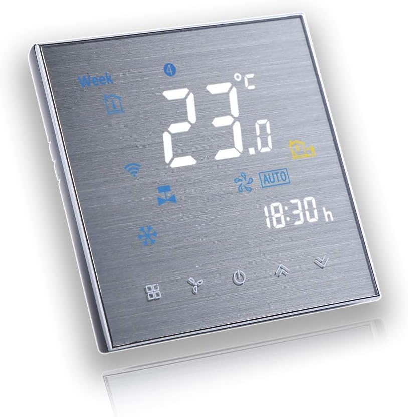 BecaSmart Series 3000 Termostato Inteligente Wi-Fi programable Dos Tubos para Aire Acondicionado Fan Coil con conexión WiFi para Soporte Intelligent Voice (Dos Tubos, SS Cepillado)