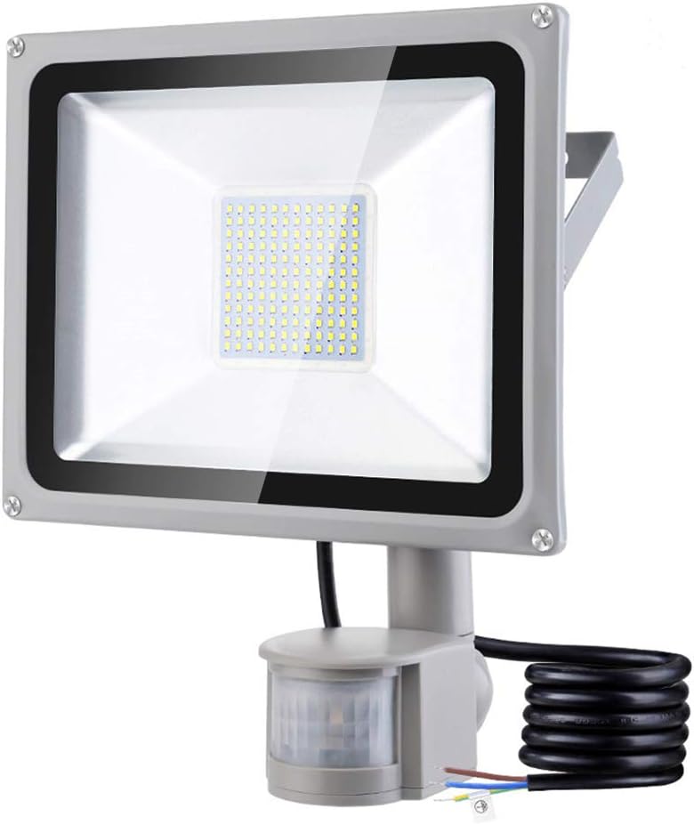 NIKEEYEN 100W Foco LED con Sensor Movimiento, IP65 Impermeable 10000LM Super Brillante Foco LED Exterior 6500K Blanco Frío Foco Exterior para Jardín Garaje Patio Porche Terraza