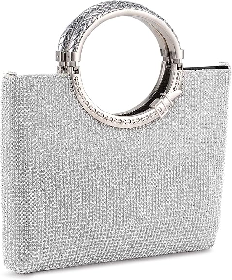 BAIGIO Bolso de Boda, Clutch Mujer Fiesta Carteras de Mano Ceremonia Bolso de Noche Embrague Bandolera con Cadena Novia, Diamantes (Plateado)