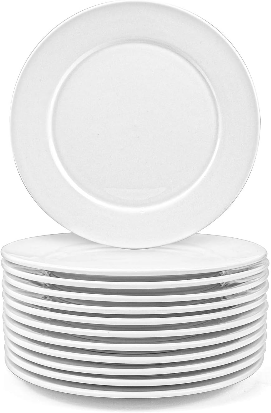 Foraineam 12 Piezas Platos Llanos de Porcelana Platos de Ensalada de 20 cm Platos Llanos Platos Planos Platos de Desayuno Platos de Postre para Vajilla de Catering Doméstico - Blanco