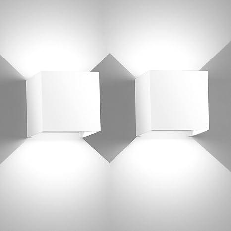 LEDMO  Luces de pared LED 6000K 12W 2 Serie 2 Serie Lámpara de pared blanca fría y alta con beateo ajustable Iluminación de pared LED IP65 interior/exterior ?Blanco?