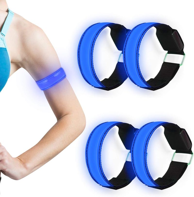 Nasharia Banda Reflectante, 4 Piezas Brazalete LED Running, Alta Visibilidad y Ajustable Brazalete Reflectante, Banda Reflectante LED Brazalete para Correr, Practicar Senderismo o Ciclismo,etc.