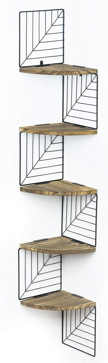 Love-KANKEI Estantes de esquina para pared, estantes retro de 5 niveles montados en la pared para sala de estar, baño, dormitorio, cocina y más (negro carbonizado)