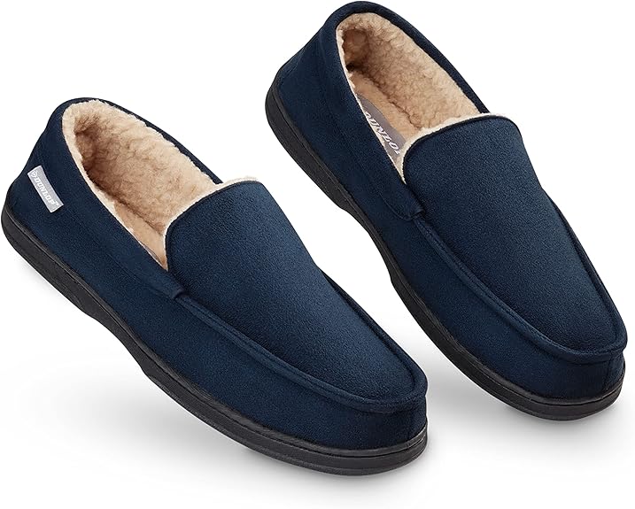 Dunlop Zapatillas Casa Hombre | Pantuflas Estilo Mocasines Cerradas | Zapatillas de Casa Invierno Calientes Suela de Goma Dura | Regalos Originales para Hombre (42, Azul Marino, numeric_42)