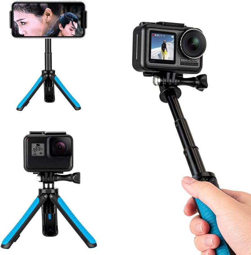 TELESIN - Mini trípode telescópico de Mano para Selfies, monopié de Mano para Gopro/Osmo Action/SJCAM/AKASO/Otras cámaras Deportivas