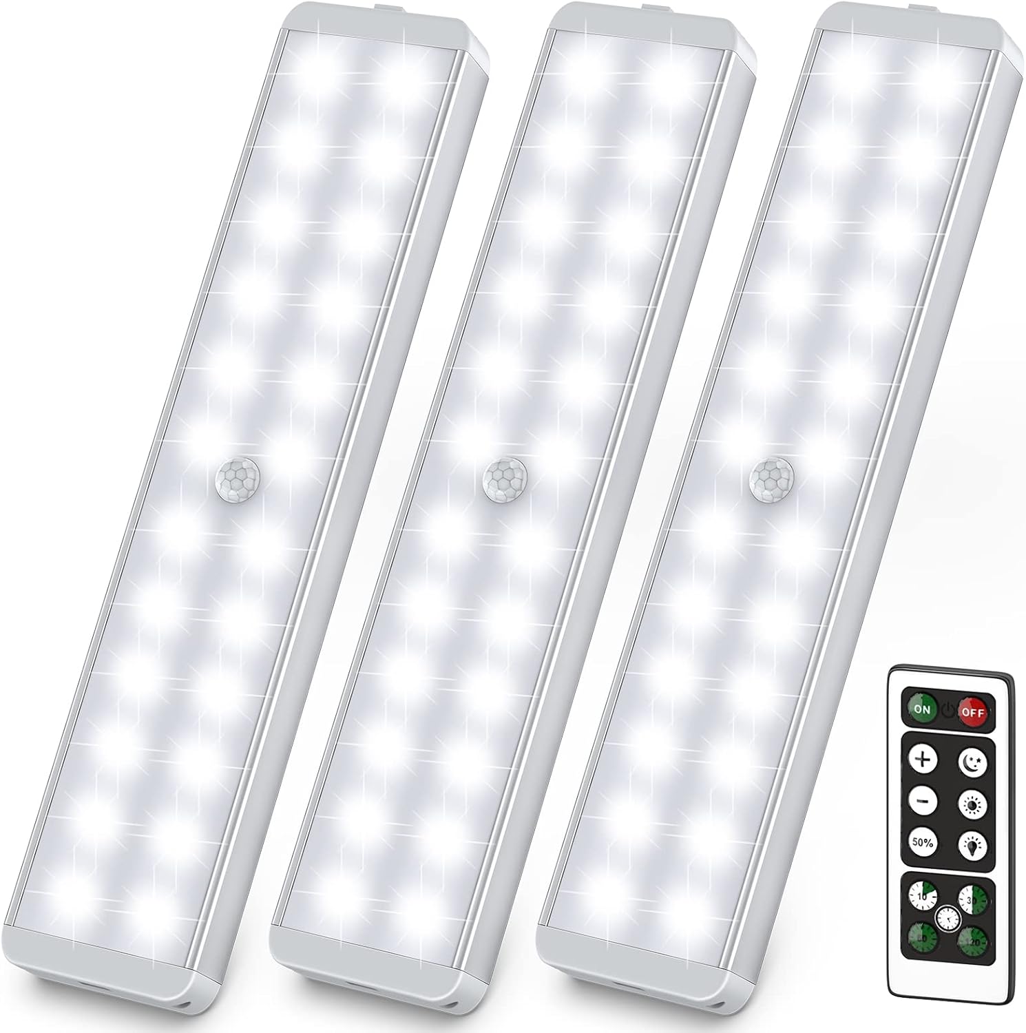 Racokky 24 LEDs USB Recargable Magnético Movimiento Sensor Luces Nocturnas, Oscuridad a amanecer Célula fotoeléctrica incluido Auto en/apagado Portátil Sin cable, palo en cualquier sitio para Armario