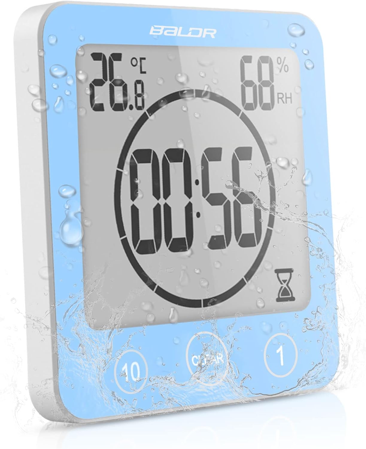 ONEVER Reloj de Baño Humedad Digital Temperatura Reloj Digital Reloj Temporizador Pantalla LCD Control Táctil Alarma Temporizador para Baño de Cocina (Azul)