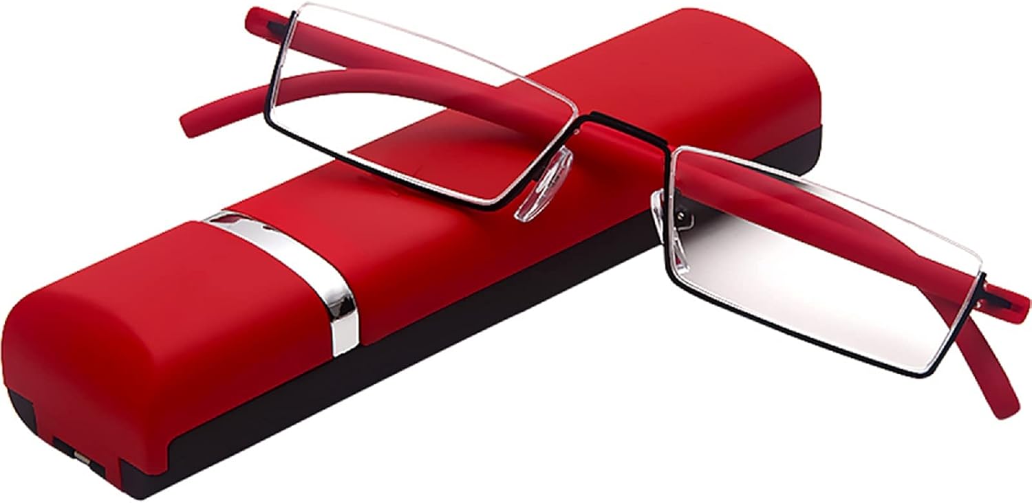 Gafas de lectura con marco TR90 ultraligero, ayuda a la lectura, semigafas de metal con medio marco, ayuda visual con estuche para gafas para hombre y mujer