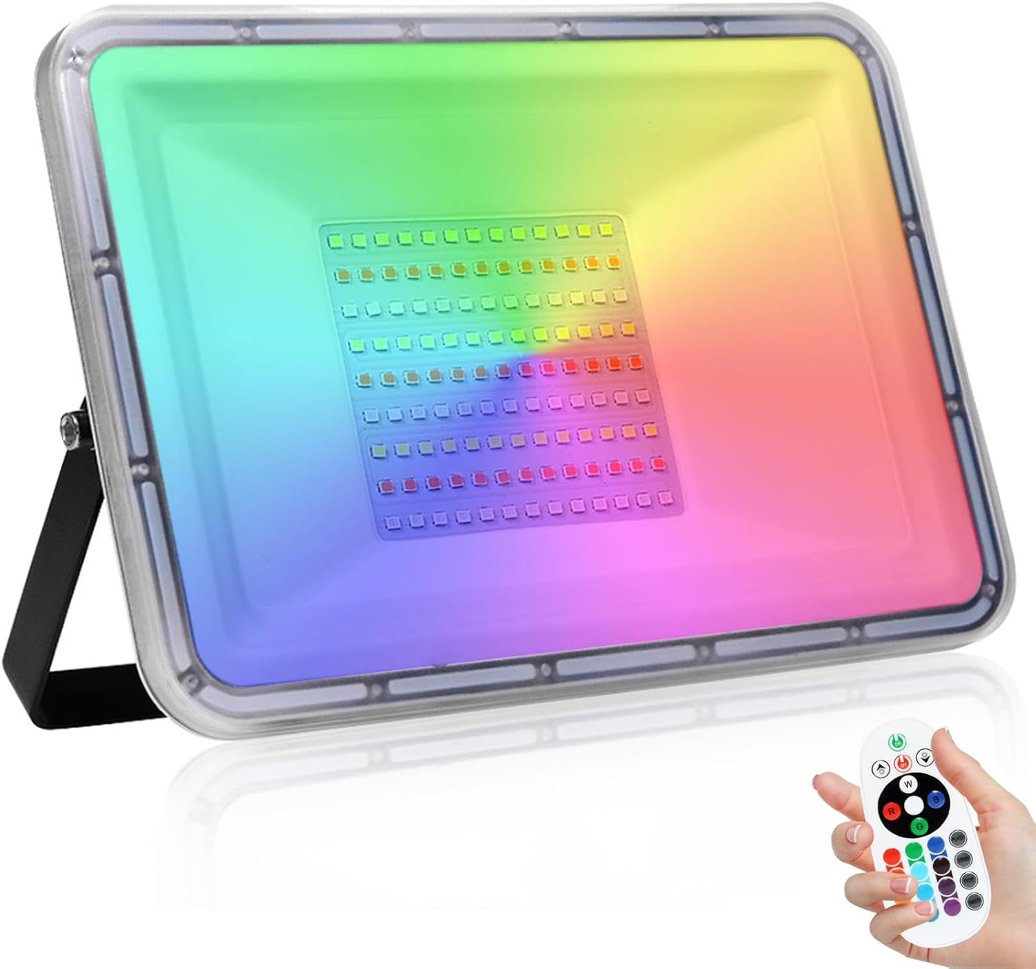 Foco LED RGB de 100 W con control remoto, 10000 lúmenes, 16 colores y 4 modos, resistente al agua IP67, foco exterior regulable para bailes de graduación y fiestas en el jardín (sin memoria).