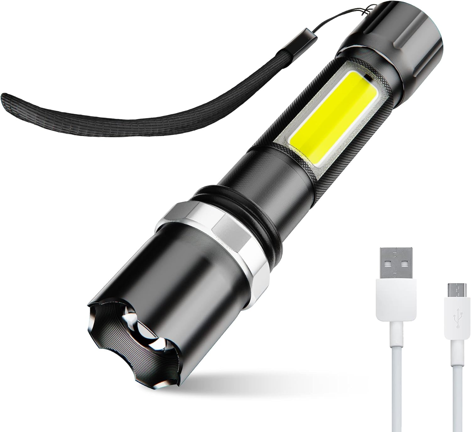 Fulighture Linterna LED recargable, 600 lm, con zoom mini USB, con 3 modos de luz, IPX5, resistente al agua, para camping, exterior, senderismo, emergencias