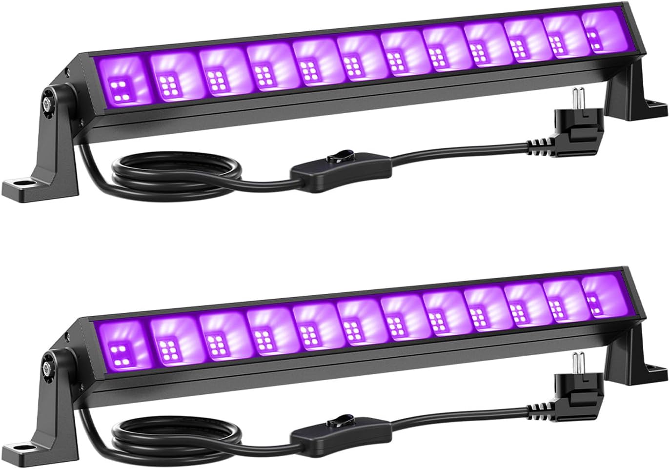 Onforu 24W Luz LED UV Lámpara de Luz Negra (2 Pack), IP66 Impermeable Barra Ultravioleta Iluminación de Escenario con Interruptor, Cable de Alimentación de 1.5M para Bar Discoteca DJ Navidad Fiesta