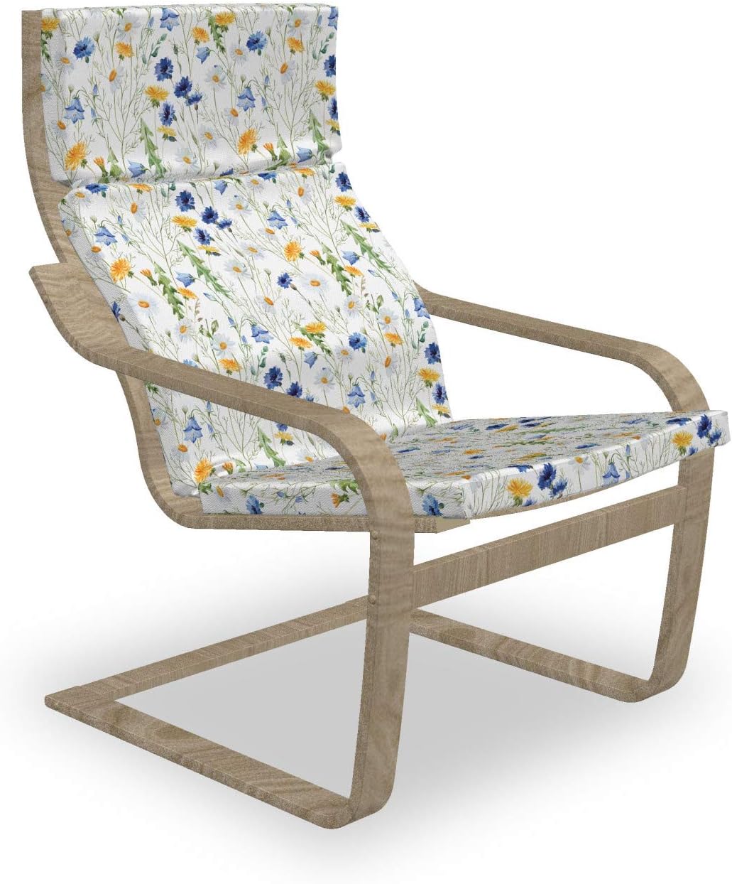 ABAKUHAUS Natural Poäng Cojín para Sillón, Amapolas Margaritas Rural, Cojín para Asiento con Cojín para Silla con Gancho y Cremallera, Verde Azul
