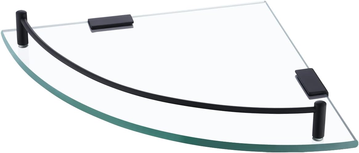 KES Estanteria Ducha Cristal Estante de Pared Estante Ducha Estante Baño de Esquina Estantería Cristal Baño con Toallero Acero Inoxidable SUS304 Negro Mate, BGS2101A-BK