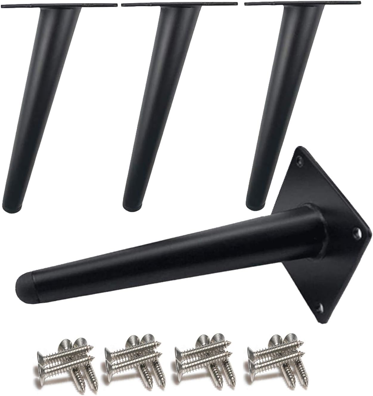 Patas de mesa inclinadas Drenky de 4 piezas, patas de gabinete de metal, patas de muebles cónicas, acero inoxidable, pintadas de negro, altura de 20 cm, reemplazo silencioso antideslizante para sofás, mesas y otras patas de muebles