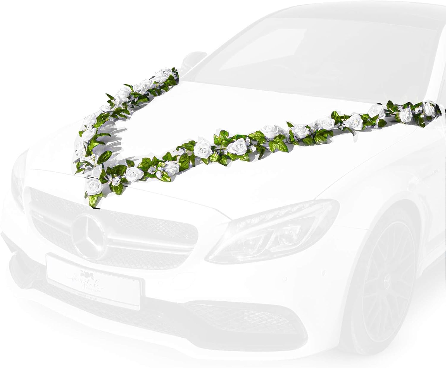 Fairytale Wedding © decoración de coche para boda con 24 hermosas flores de seda - 2 coches de decoración para boda de 180 cm incl. 4 trabillas para tiradores de puertas de coche - decoración de boda 