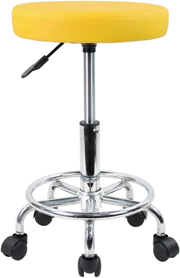 Taburete giratorio KKTONER con ruedas, altura ajustable, taburete de bar, taburete de trabajo, taburete de oficina de piel sintética, amarillo