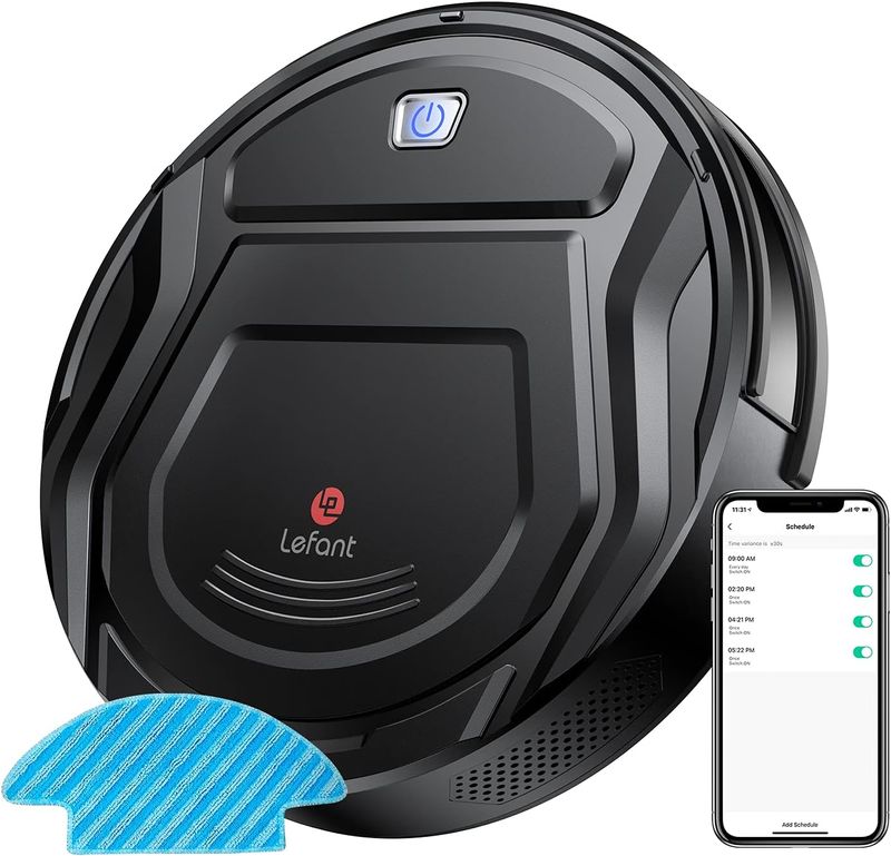 LEFANT Robot Aspirador 1500Pa con Robots Aspiradores de 500 ml, con tecnología Sensor de colisión 6D Mejorado,Ideal para Pelo de Animales, alfombras y Suelos Duros,WiFi/Alexa/App,Negro,M201