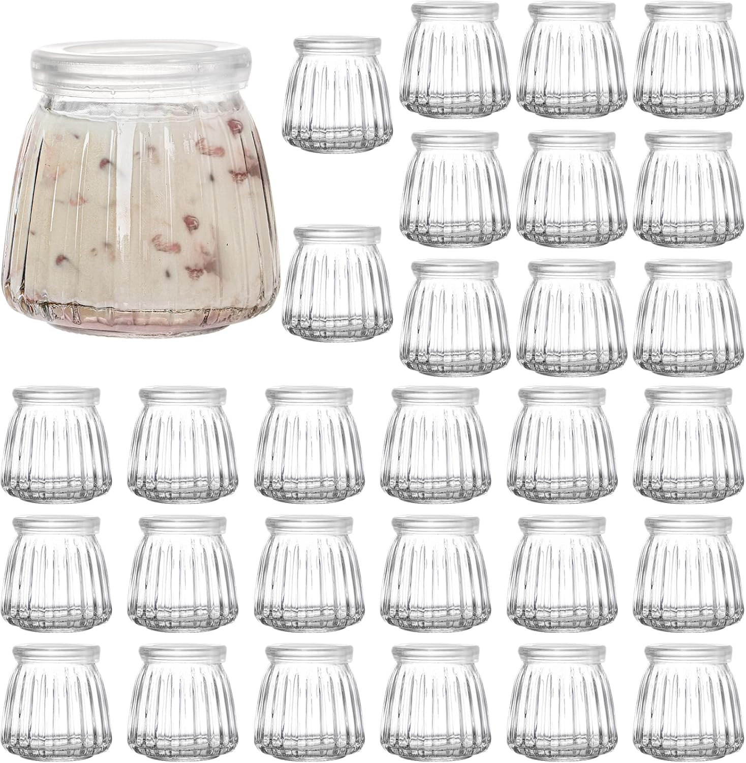Fasmov 30 tarros pequeños de yogur de 4 oz con tapas de PE, perfectos para mermelada, miel, recuerdos de boda, baby shower, comida para bebé